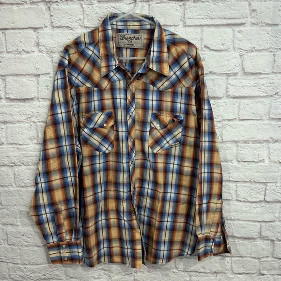 VTG Wrangler Wrancher Mens XXL Western Pearl Snap Button Down Plaid Long Sleeve - Picture 1 of 7